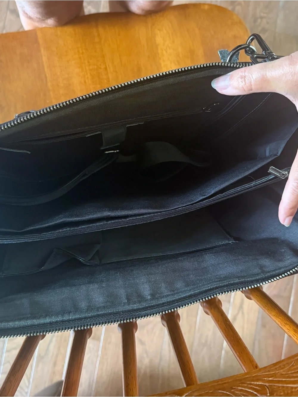 Black Leather Laptop Tote for Women